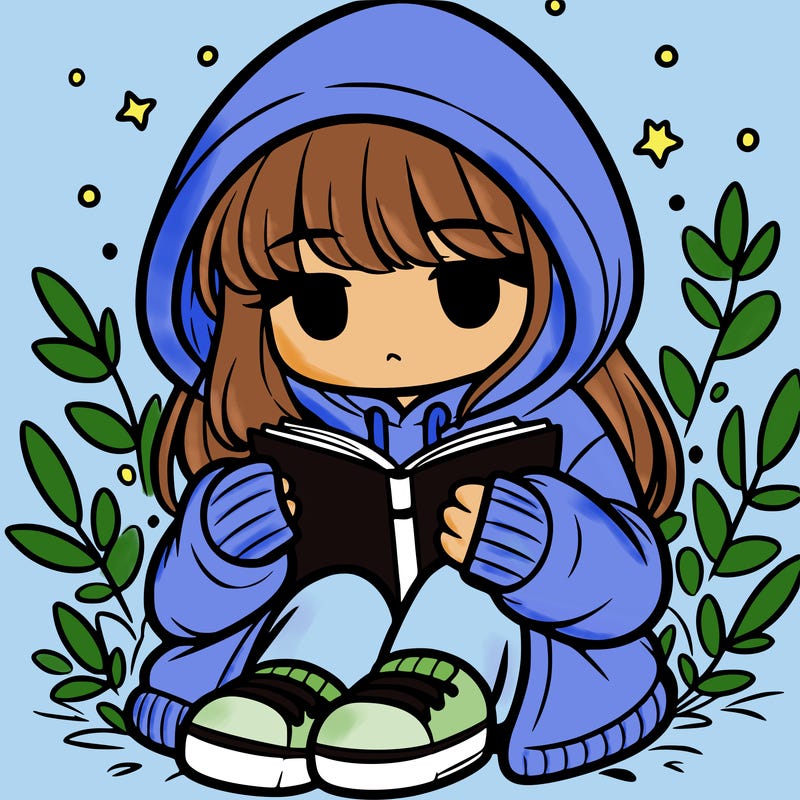 girl in oversized hoodie reading a book