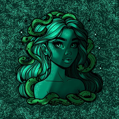 realistic girl with snakes as hair