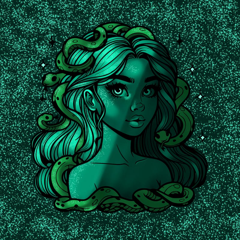 realistic girl with snakes as hair