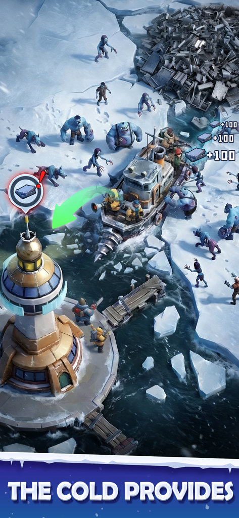 Ice Haven - Coleta de recursos em um deserto congelado no jogo de estratégia Ice Haven.