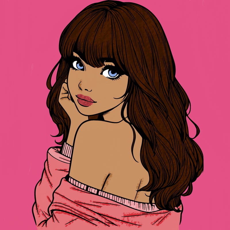 realistic girl with bangs looking over her shoulder