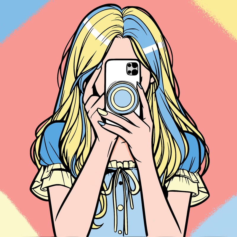 a realistic girl holding her phone taking pictures