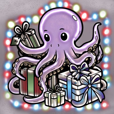 an octopus wrapping gifts
