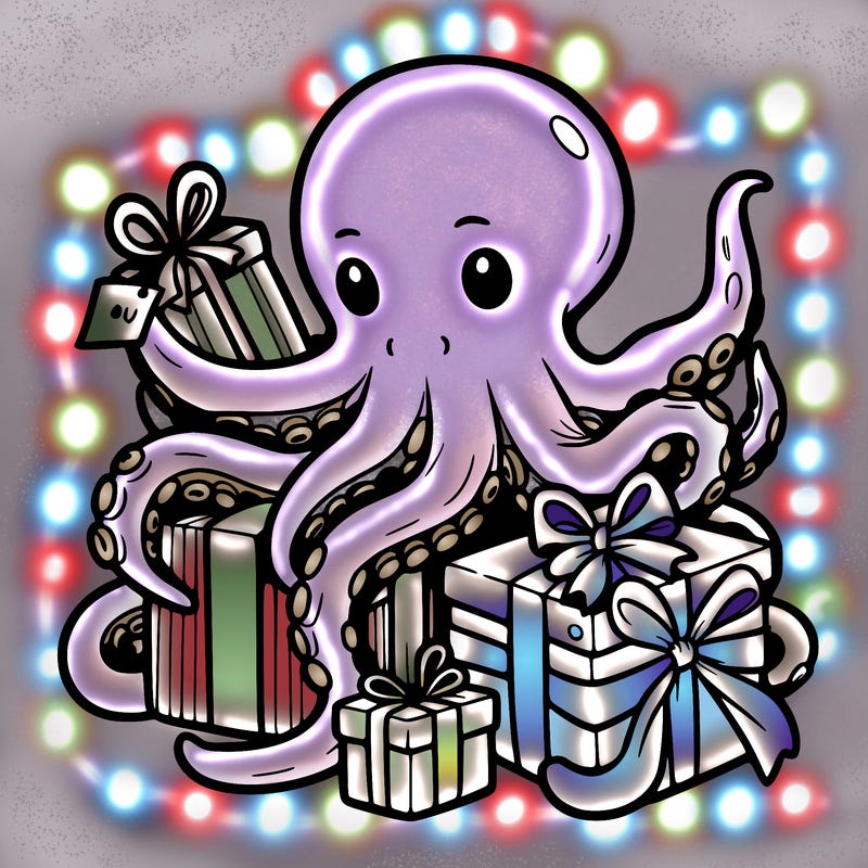 an octopus wrapping gifts