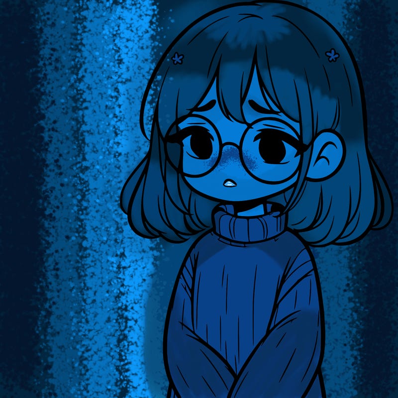 sad girl with glasses in a sweater