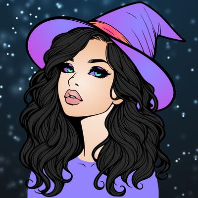 realistic witch girl with wavy hair and lips