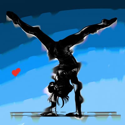realistic gymnastic hand stand girl in four splits
