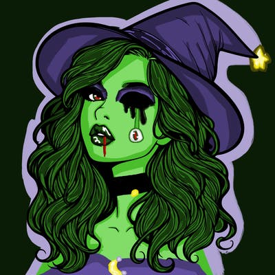 realistic witch girl with wavy hair and lips