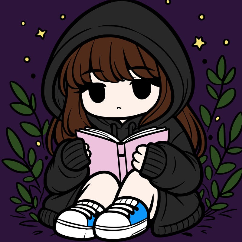 girl in oversized hoodie reading a book