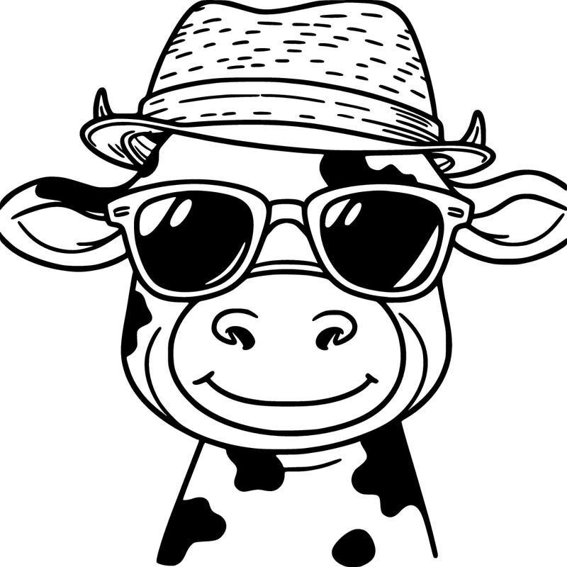 cow with sunglasses and hat