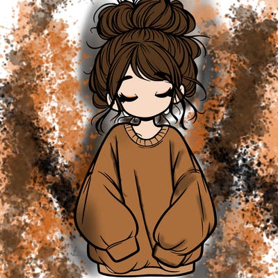 girl with baggy sweatshirt and messy bun