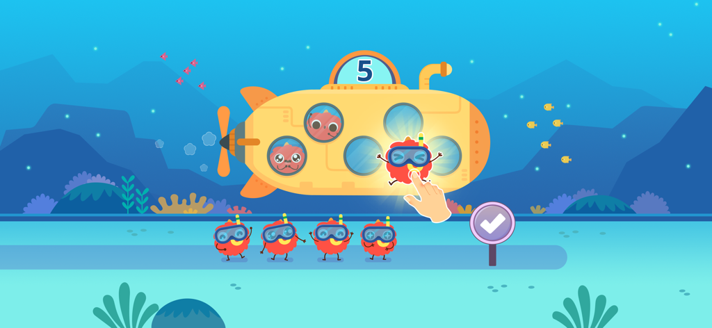 Dinosaur Math Games for kids - An interactive submarine counting game for children with cute red monsters