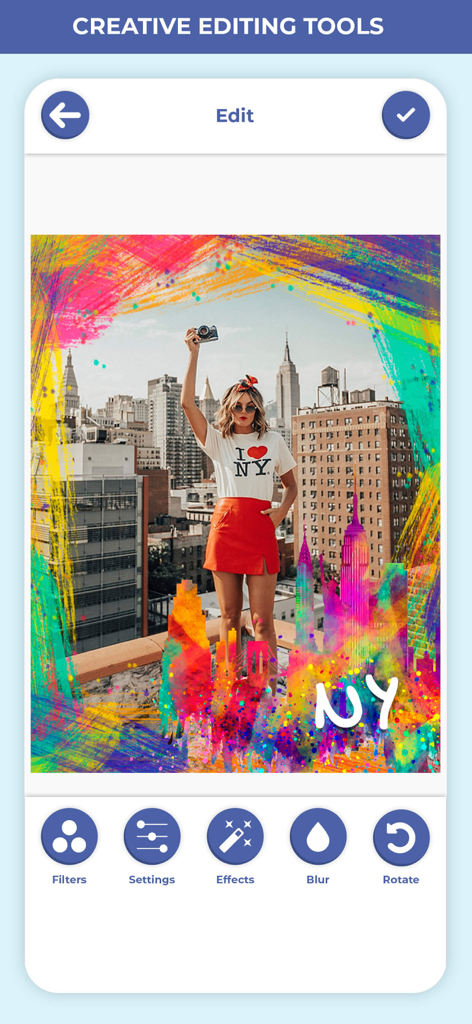 Frames 2026 Photo Editor day - Mobile app interface for photo editing with artistic frames and creative tools