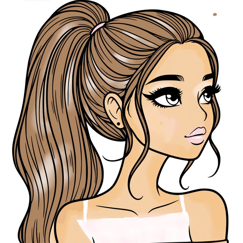 a beautiful and realistic girl with a high pony tail
