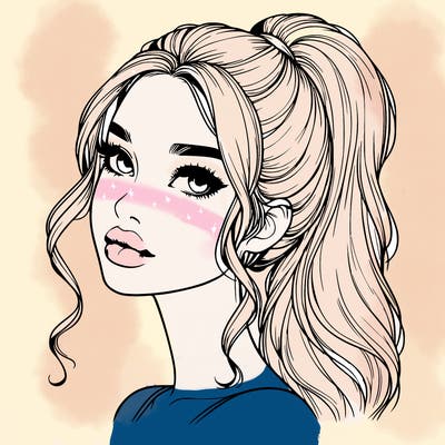 realistic girl with a ponytail on her hair and lips