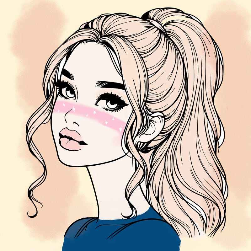 realistic girl with a ponytail on her hair and lips