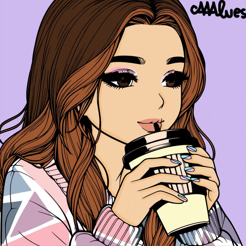 realistic girl drinking coffee