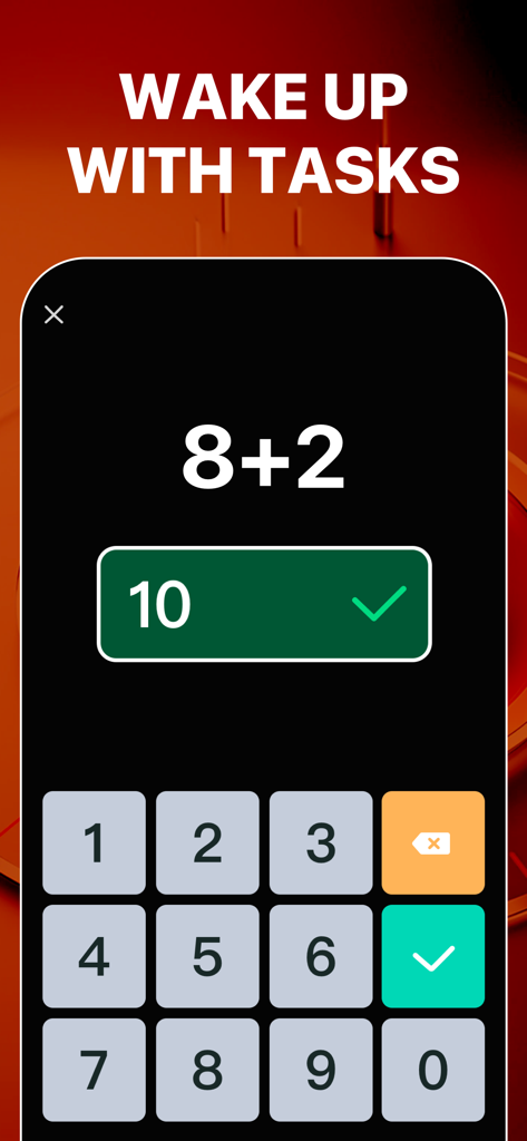 Workday & Holiday Real Alarm - Interfaz que muestra un problema de matemáticas como tarea para desactivar la alarma.