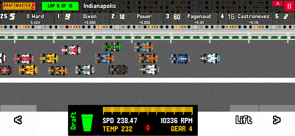 Draftmaster 2 - Top down gameplay of Draftmaster 2 showing a pack of cars racing at Indianapolis