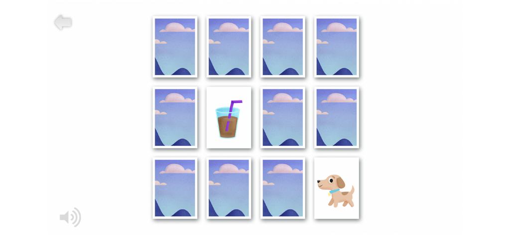 Un jeu de mémoire de type jeu de paires pour enfants mettant en vedette des personnages et des objets de l'application Jésus m'aime