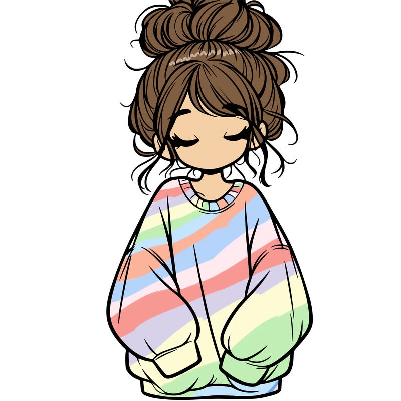 girl with baggy sweatshirt and messy bun