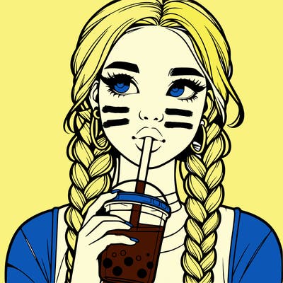 realistic girl with braided hair drinking boba