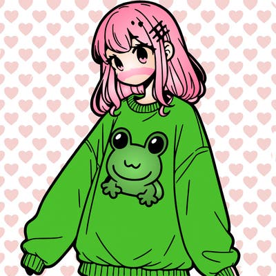 girl wearing frogging sweatshirt