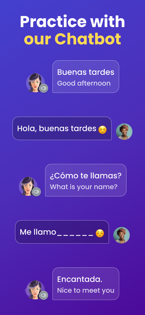 Mondly language learning app chatbot interface for practicing Spanish conversation