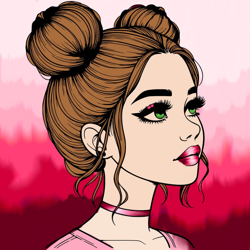 realistic girl with buns on the top of her head