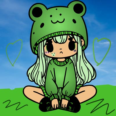 a girl wearing a frog hat and some frog socks