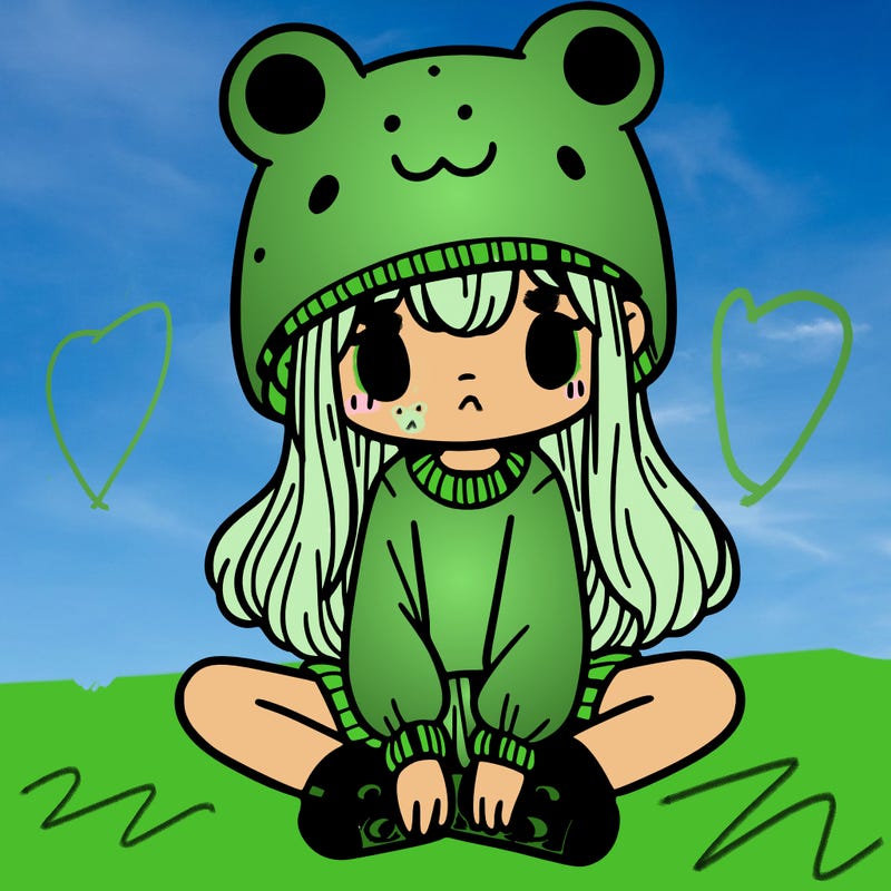 a girl wearing a frog hat and some frog socks