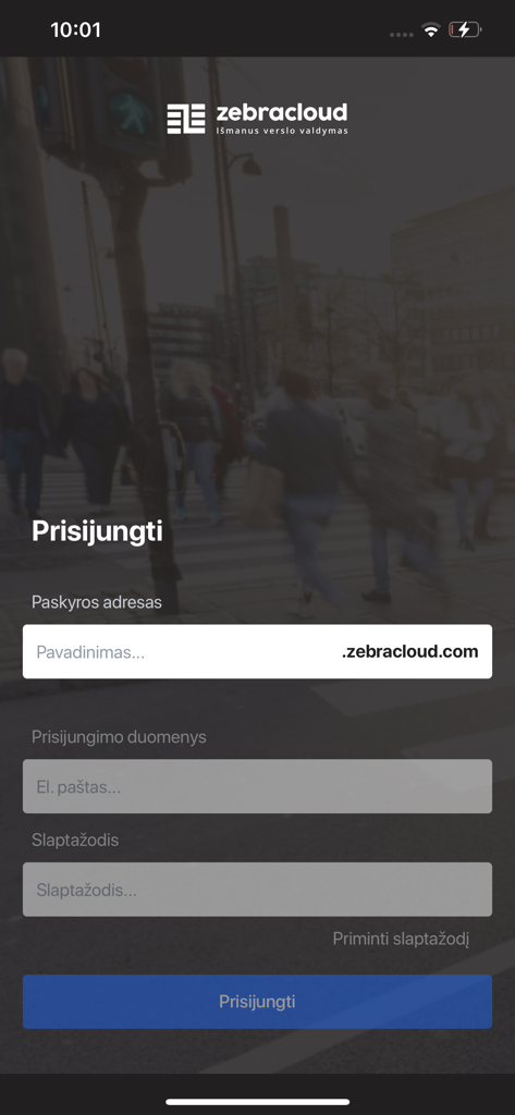 Zebracloud - Zebracloud mobile app login screen for business management