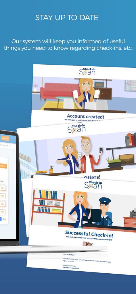 Check-in Scan - Actualizaciones automatizadas de notificaciones de registro de check-in de huéspedes y de cuenta de la aplicación Escaneo de Check-in