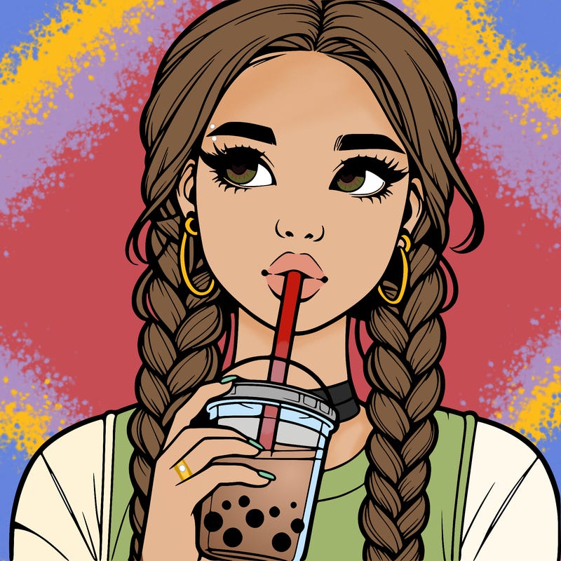 realistic girl with braided hair drinking boba