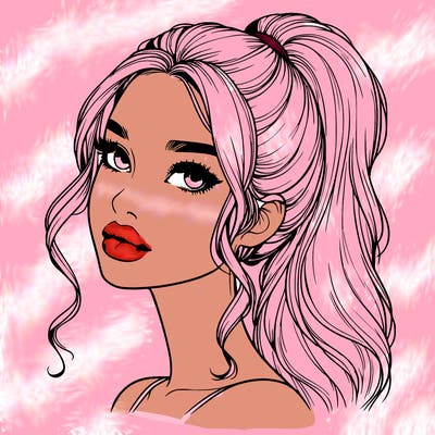 realistic girl with a ponytail on her hair and lips