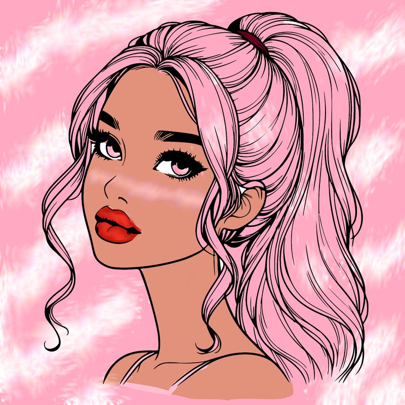 realistic girl with a ponytail on her hair and lips