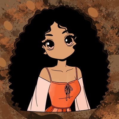 a black anime girl with long afro hair