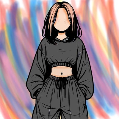 realistic girl faceless with baggy pants and a crop top