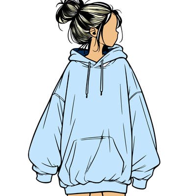 realistic girl with a oversized sweatshirt on and a bun