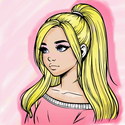 realistic girl with a high ponytail