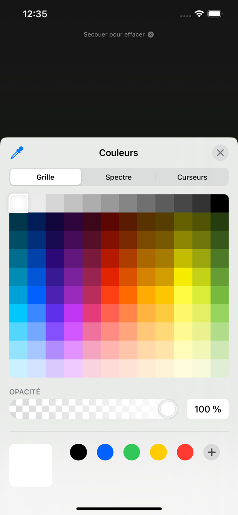 Ardoise Simple - Ardoise Simple color selection interface with grid and opacity slider