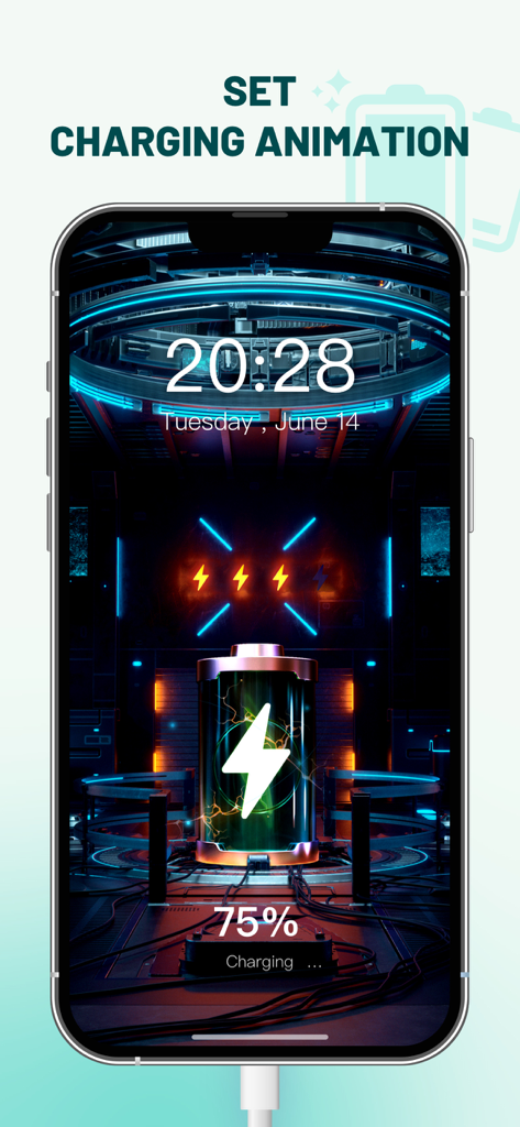 Master Cleaner - Clean Storage - Smartphone screen showing a futuristic battery charging animation in the Master Cleaner app
