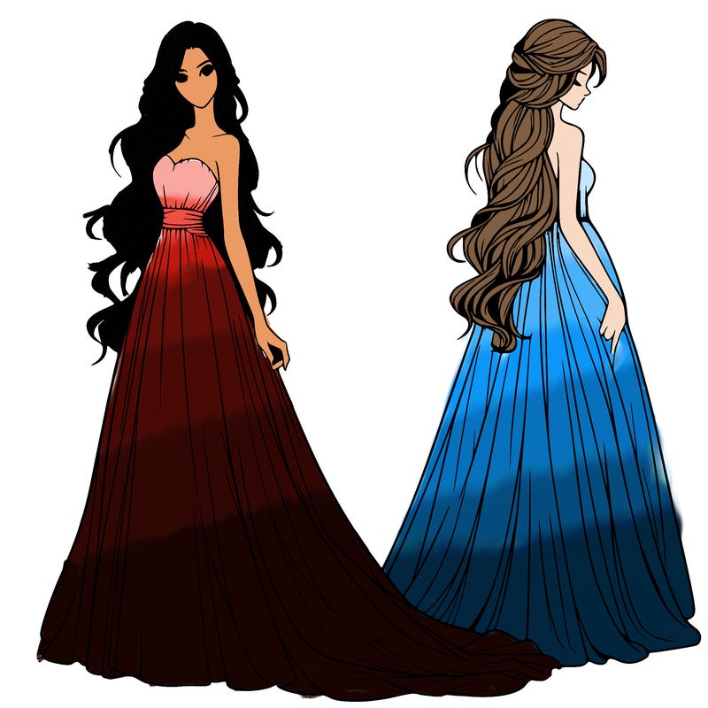 realistic woman with long flowing dress