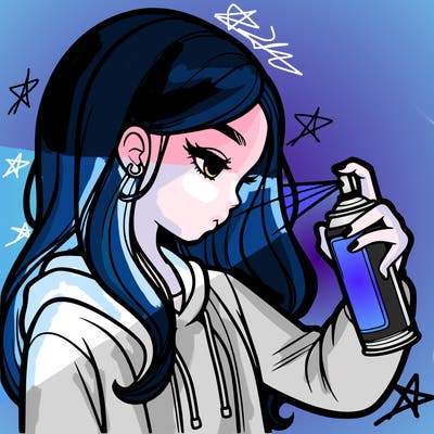 a realistic girl spray painting