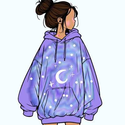 realistic girl with a oversized sweatshirt on and a bun
