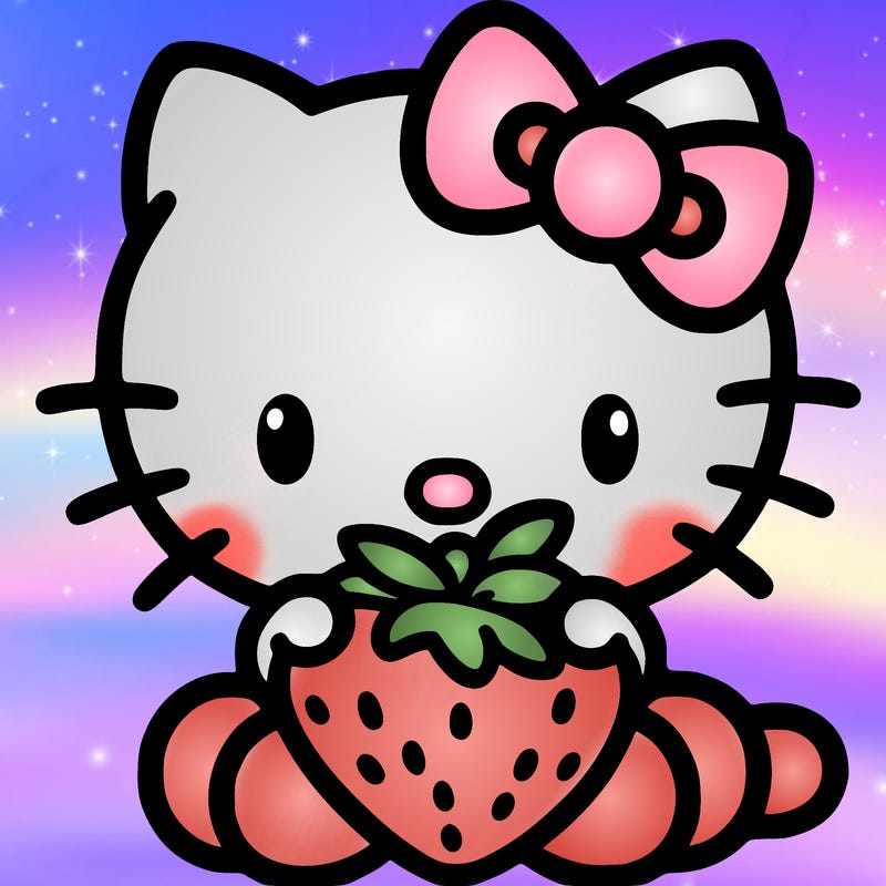 hellokitty eating a strawberry