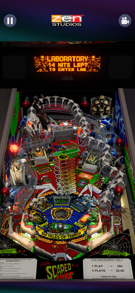 Zen Pinball World - Gameplay of the Scared Stiff Bally pinball table in Zen Pinball World featuring horror themed 3D models.