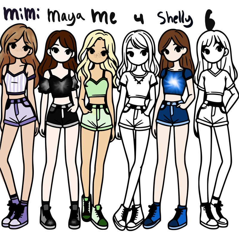 a group of girls wearing crop tops and shorts