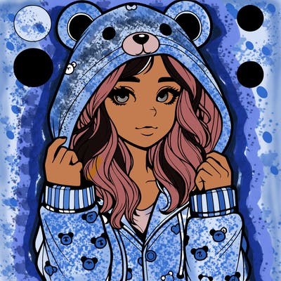 realistic girl in a animal pjs hoodie