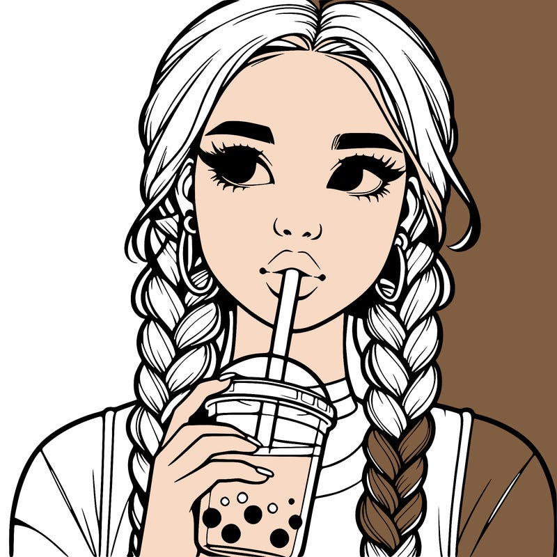 realistic girl with braided hair drinking boba